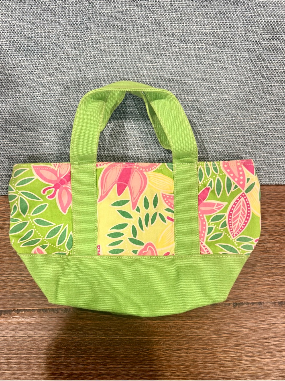 Vintage Lilly Pulitzer Green Floral Canvas Tote Bag - Small